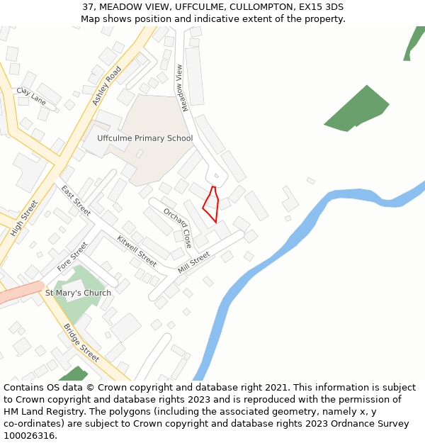 37, MEADOW VIEW, UFFCULME, CULLOMPTON, EX15 3DS: Location map and indicative extent of plot