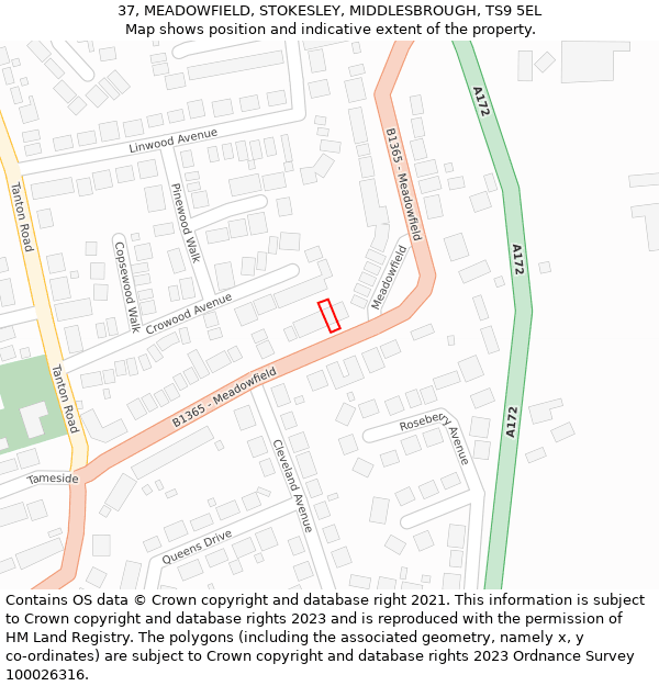 37, MEADOWFIELD, STOKESLEY, MIDDLESBROUGH, TS9 5EL: Location map and indicative extent of plot