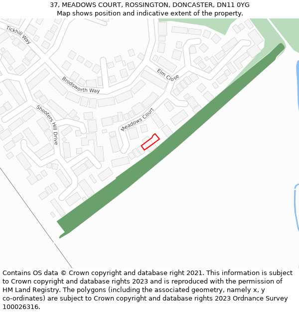 37, MEADOWS COURT, ROSSINGTON, DONCASTER, DN11 0YG: Location map and indicative extent of plot