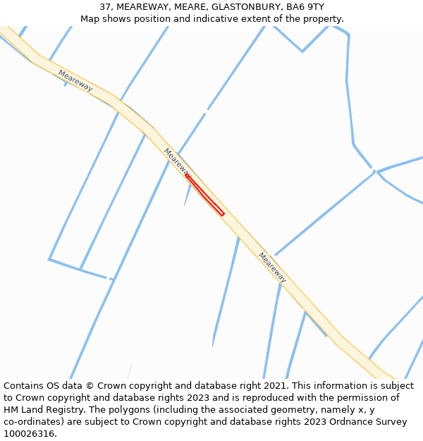 37, MEAREWAY, MEARE, GLASTONBURY, BA6 9TY: Location map and indicative extent of plot