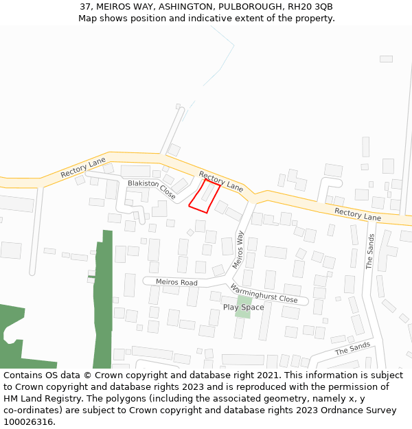 37, MEIROS WAY, ASHINGTON, PULBOROUGH, RH20 3QB: Location map and indicative extent of plot