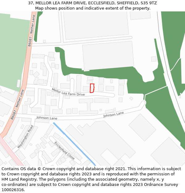 37, MELLOR LEA FARM DRIVE, ECCLESFIELD, SHEFFIELD, S35 9TZ: Location map and indicative extent of plot