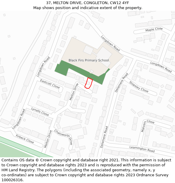 37, MELTON DRIVE, CONGLETON, CW12 4YF: Location map and indicative extent of plot