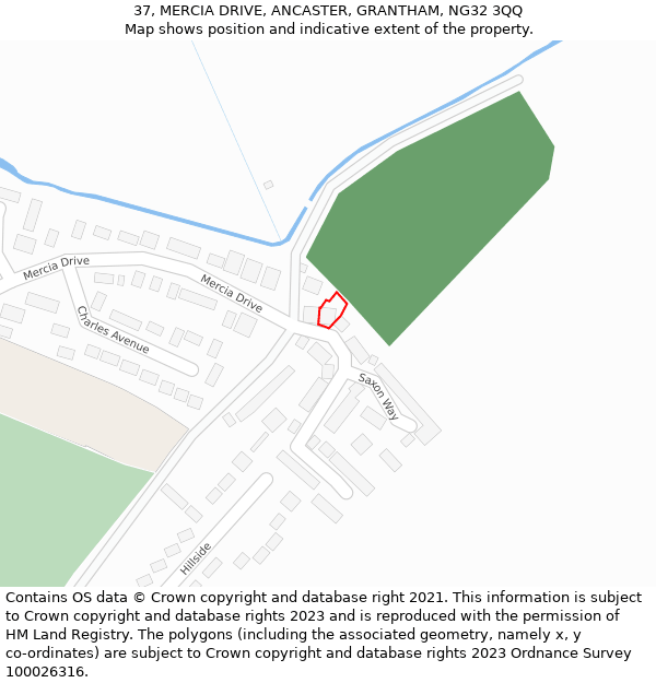 37, MERCIA DRIVE, ANCASTER, GRANTHAM, NG32 3QQ: Location map and indicative extent of plot