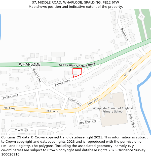 37, MIDDLE ROAD, WHAPLODE, SPALDING, PE12 6TW: Location map and indicative extent of plot