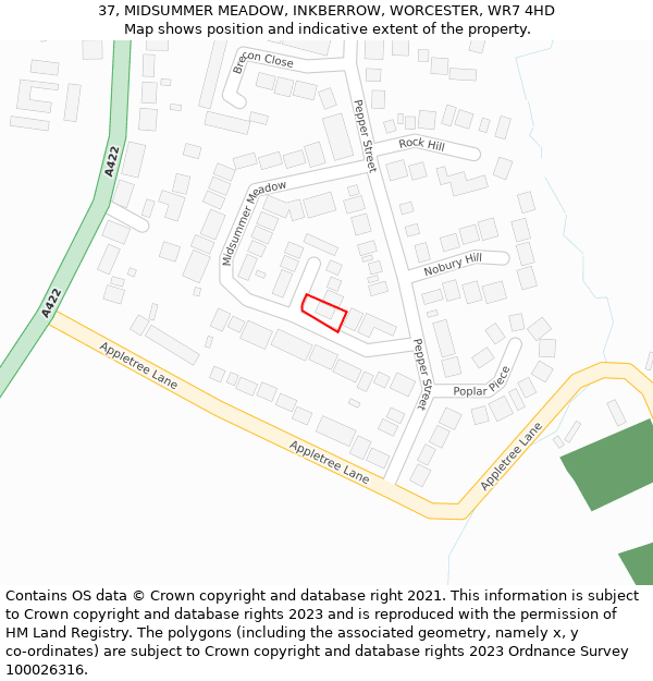 37, MIDSUMMER MEADOW, INKBERROW, WORCESTER, WR7 4HD: Location map and indicative extent of plot