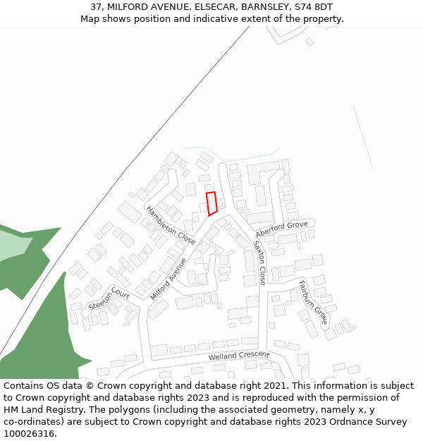 37, MILFORD AVENUE, ELSECAR, BARNSLEY, S74 8DT: Location map and indicative extent of plot