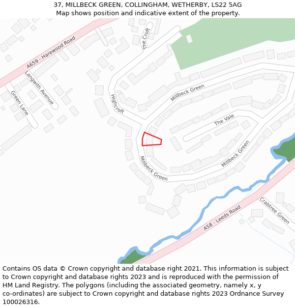 37, MILLBECK GREEN, COLLINGHAM, WETHERBY, LS22 5AG: Location map and indicative extent of plot