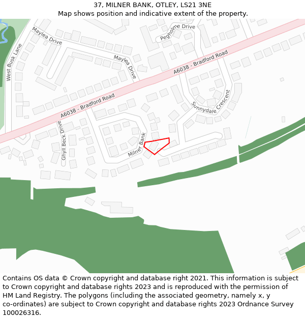 37, MILNER BANK, OTLEY, LS21 3NE: Location map and indicative extent of plot