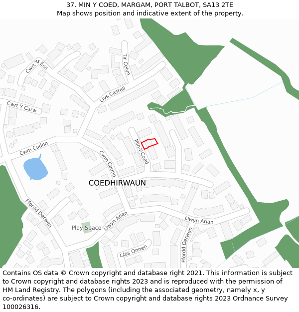 37, MIN Y COED, MARGAM, PORT TALBOT, SA13 2TE: Location map and indicative extent of plot