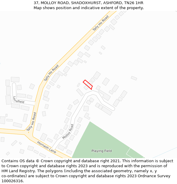 37, MOLLOY ROAD, SHADOXHURST, ASHFORD, TN26 1HR: Location map and indicative extent of plot