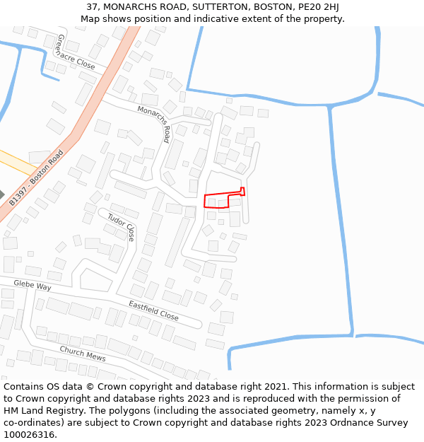 37, MONARCHS ROAD, SUTTERTON, BOSTON, PE20 2HJ: Location map and indicative extent of plot