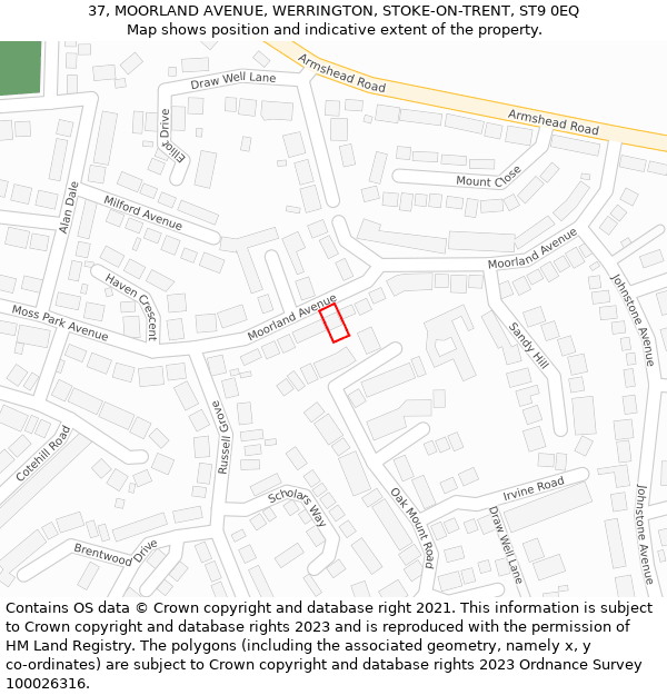 37, MOORLAND AVENUE, WERRINGTON, STOKE-ON-TRENT, ST9 0EQ: Location map and indicative extent of plot