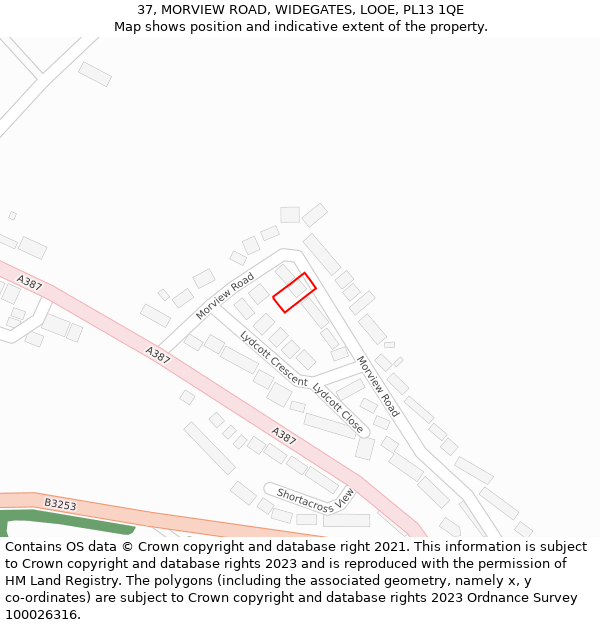 37, MORVIEW ROAD, WIDEGATES, LOOE, PL13 1QE: Location map and indicative extent of plot