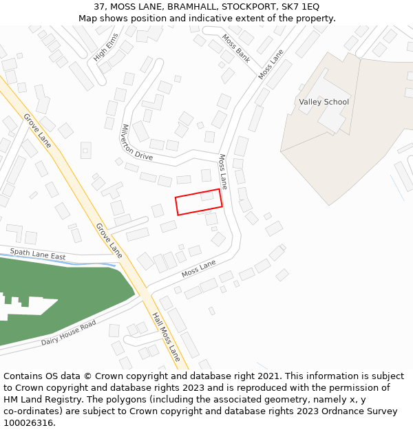 37, MOSS LANE, BRAMHALL, STOCKPORT, SK7 1EQ: Location map and indicative extent of plot