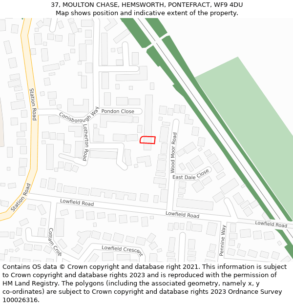 37, MOULTON CHASE, HEMSWORTH, PONTEFRACT, WF9 4DU: Location map and indicative extent of plot