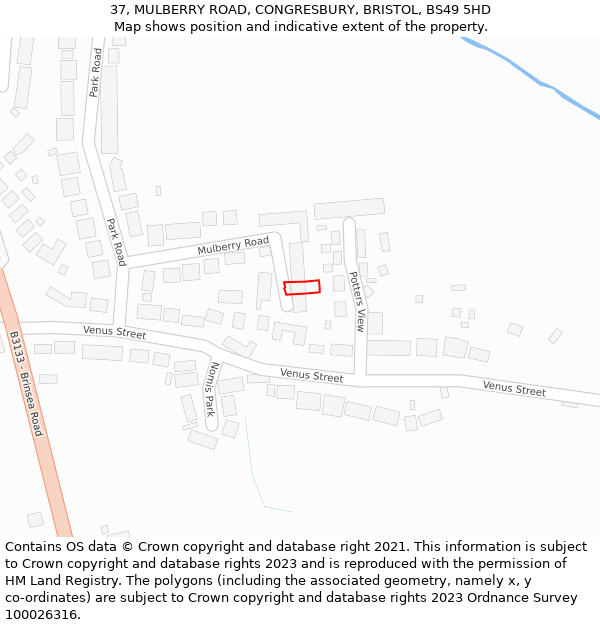 37, MULBERRY ROAD, CONGRESBURY, BRISTOL, BS49 5HD: Location map and indicative extent of plot