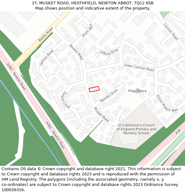 37, MUSKET ROAD, HEATHFIELD, NEWTON ABBOT, TQ12 6SB: Location map and indicative extent of plot