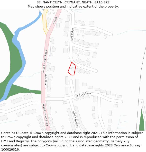 37, NANT CELYN, CRYNANT, NEATH, SA10 8PZ: Location map and indicative extent of plot