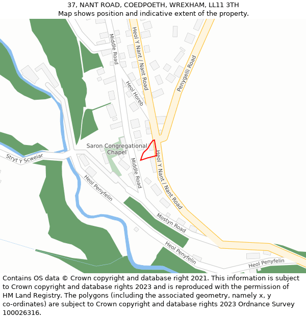 37, NANT ROAD, COEDPOETH, WREXHAM, LL11 3TH: Location map and indicative extent of plot