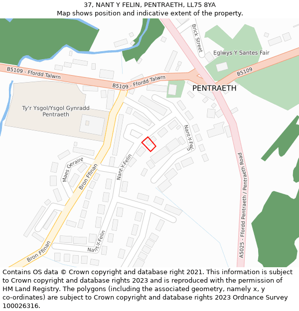 37, NANT Y FELIN, PENTRAETH, LL75 8YA: Location map and indicative extent of plot