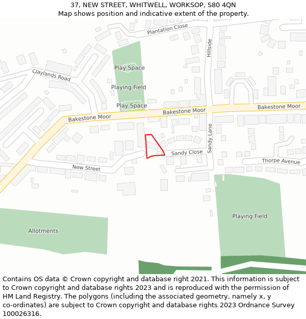 37, NEW STREET, WHITWELL, WORKSOP, S80 4QN: Location map and indicative extent of plot