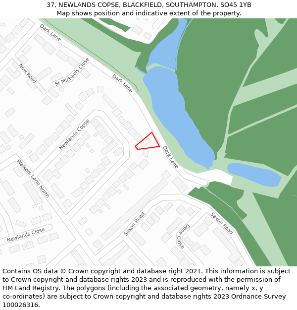 37, NEWLANDS COPSE, BLACKFIELD, SOUTHAMPTON, SO45 1YB: Location map and indicative extent of plot