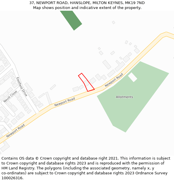 37, NEWPORT ROAD, HANSLOPE, MILTON KEYNES, MK19 7ND: Location map and indicative extent of plot