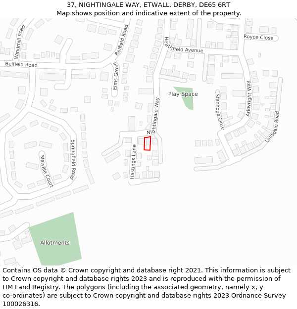 37, NIGHTINGALE WAY, ETWALL, DERBY, DE65 6RT: Location map and indicative extent of plot