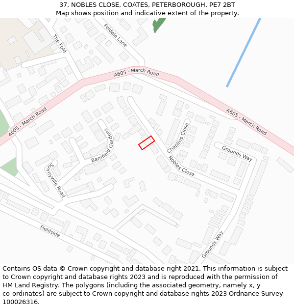 37, NOBLES CLOSE, COATES, PETERBOROUGH, PE7 2BT: Location map and indicative extent of plot