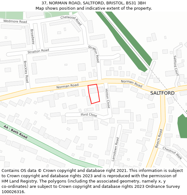 37, NORMAN ROAD, SALTFORD, BRISTOL, BS31 3BH: Location map and indicative extent of plot