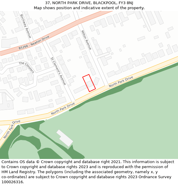 37, NORTH PARK DRIVE, BLACKPOOL, FY3 8NJ: Location map and indicative extent of plot