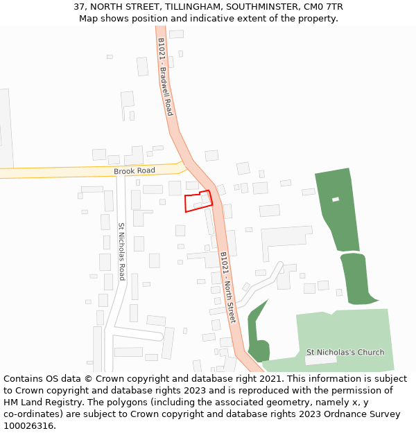 37, NORTH STREET, TILLINGHAM, SOUTHMINSTER, CM0 7TR: Location map and indicative extent of plot