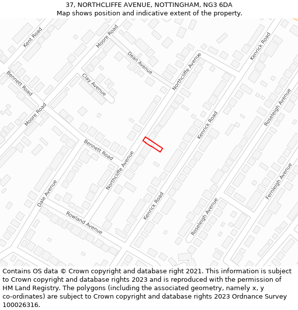 37, NORTHCLIFFE AVENUE, NOTTINGHAM, NG3 6DA: Location map and indicative extent of plot