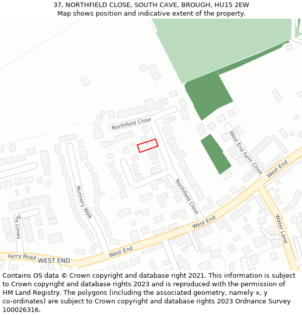 37, NORTHFIELD CLOSE, SOUTH CAVE, BROUGH, HU15 2EW: Location map and indicative extent of plot