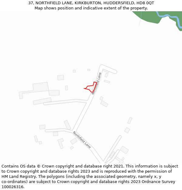 37, NORTHFIELD LANE, KIRKBURTON, HUDDERSFIELD, HD8 0QT: Location map and indicative extent of plot
