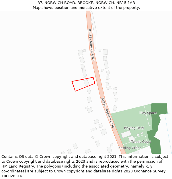 37, NORWICH ROAD, BROOKE, NORWICH, NR15 1AB: Location map and indicative extent of plot