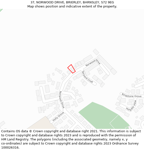 37, NORWOOD DRIVE, BRIERLEY, BARNSLEY, S72 9EG: Location map and indicative extent of plot