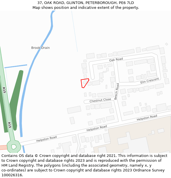 37, OAK ROAD, GLINTON, PETERBOROUGH, PE6 7LD: Location map and indicative extent of plot
