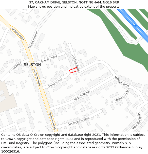 37, OAKHAM DRIVE, SELSTON, NOTTINGHAM, NG16 6RR: Location map and indicative extent of plot