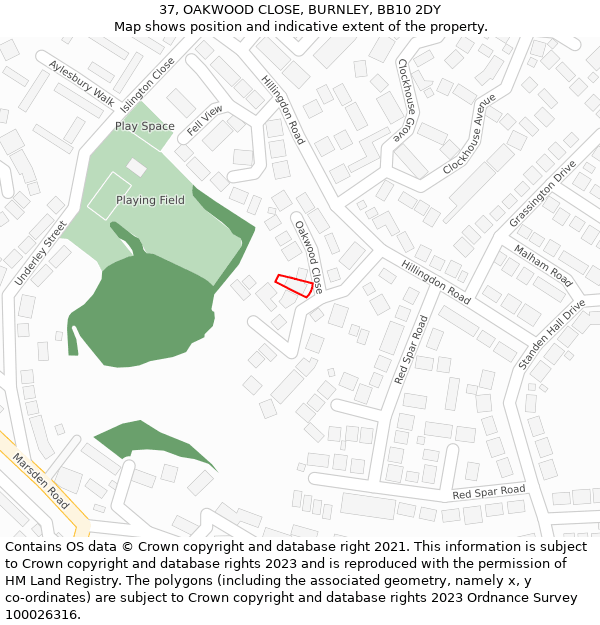 37, OAKWOOD CLOSE, BURNLEY, BB10 2DY: Location map and indicative extent of plot