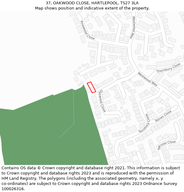 37, OAKWOOD CLOSE, HARTLEPOOL, TS27 3LA: Location map and indicative extent of plot