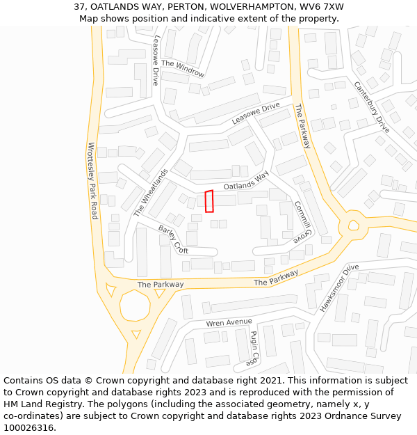 37, OATLANDS WAY, PERTON, WOLVERHAMPTON, WV6 7XW: Location map and indicative extent of plot