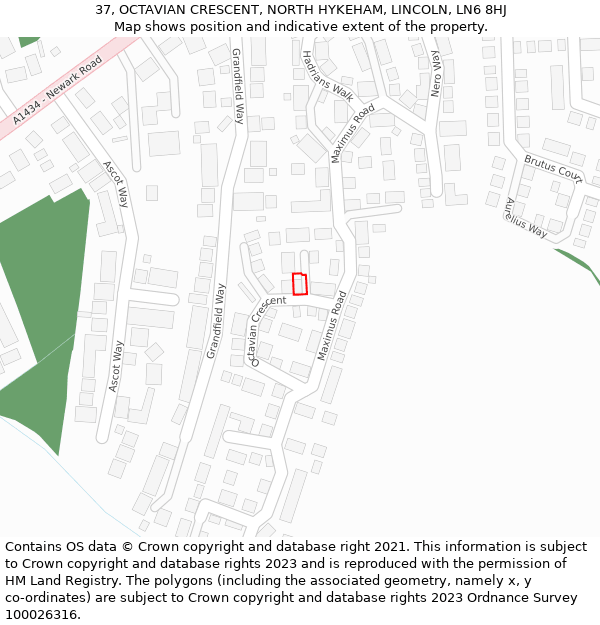 37, OCTAVIAN CRESCENT, NORTH HYKEHAM, LINCOLN, LN6 8HJ: Location map and indicative extent of plot