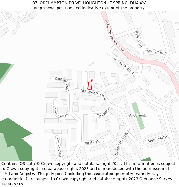 37, OKEHAMPTON DRIVE, HOUGHTON LE SPRING, DH4 4YA: Location map and indicative extent of plot