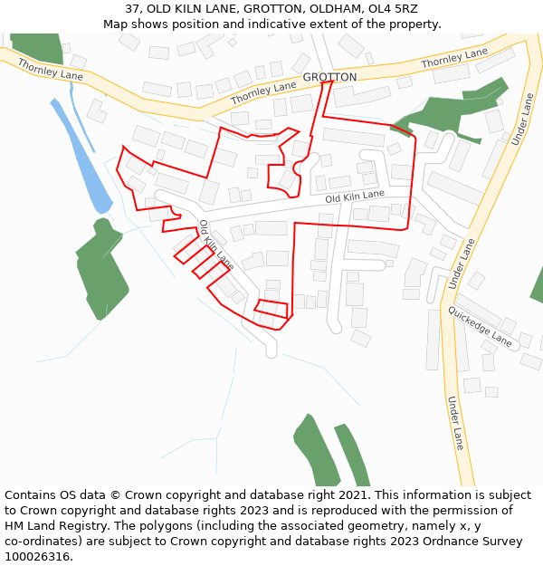 37, OLD KILN LANE, GROTTON, OLDHAM, OL4 5RZ: Location map and indicative extent of plot