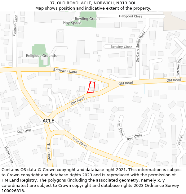 37, OLD ROAD, ACLE, NORWICH, NR13 3QL: Location map and indicative extent of plot