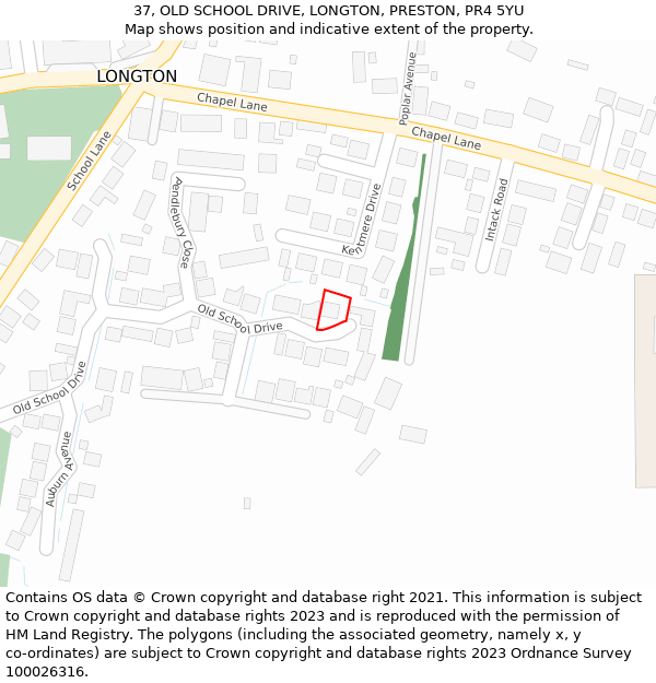 37, OLD SCHOOL DRIVE, LONGTON, PRESTON, PR4 5YU: Location map and indicative extent of plot