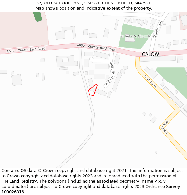 37, OLD SCHOOL LANE, CALOW, CHESTERFIELD, S44 5UE: Location map and indicative extent of plot