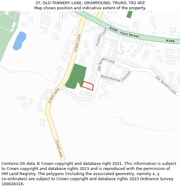 37, OLD TANNERY LANE, GRAMPOUND, TRURO, TR2 4PZ: Location map and indicative extent of plot